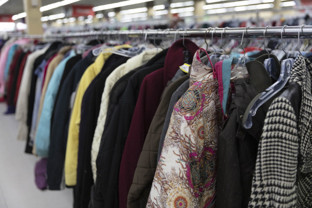 A rack of second-hand clothing.