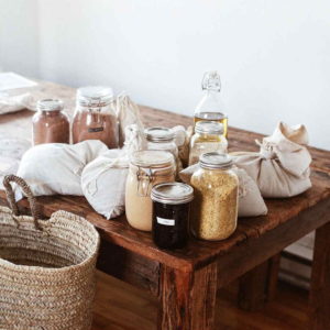 A tasteful image of mason jars and reusable bags